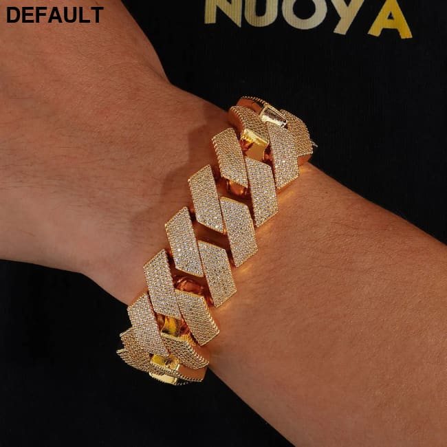 Mens Cuban Link Chain Bracelet Gold Plated Bling Miami Prong Set Diamond for Men 25MM Iced Out Hip Hop Jewelry Bracelets