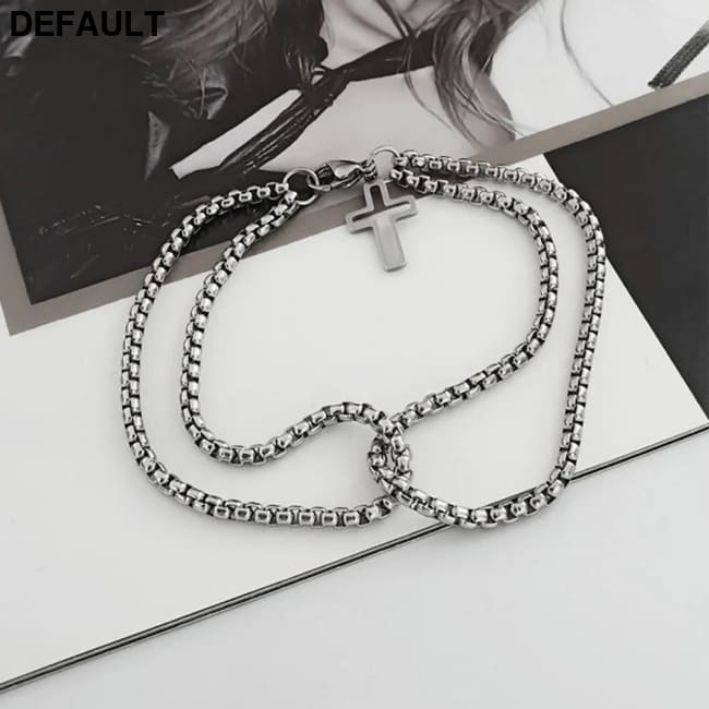 Men’s Fashion Double Chain Cross Hollow Wrist Bracelets Lobster Claw Clasp Stainless Steel Bracelet Hip Hop Punk Party