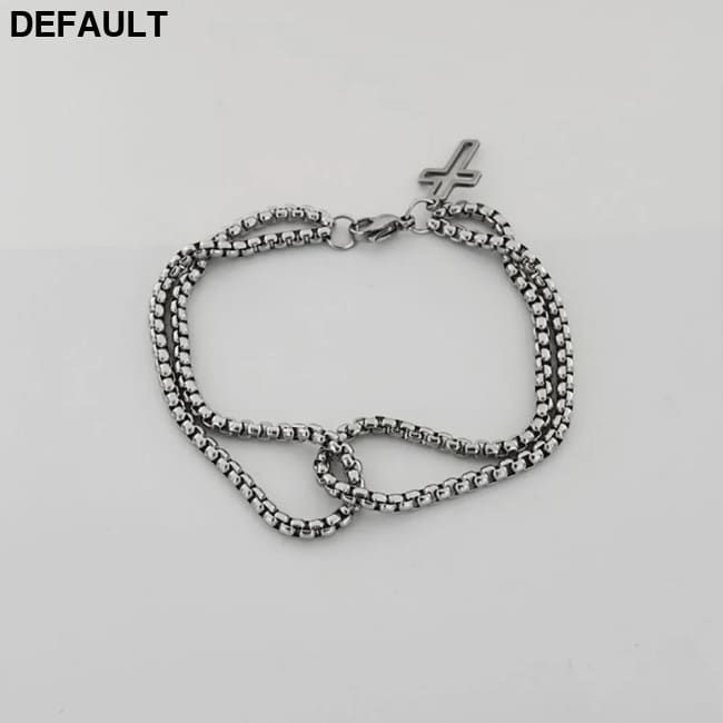 Men’s Fashion Double Chain Cross Hollow Wrist Bracelets Lobster Claw Clasp Stainless Steel Bracelet Hip Hop Punk Party