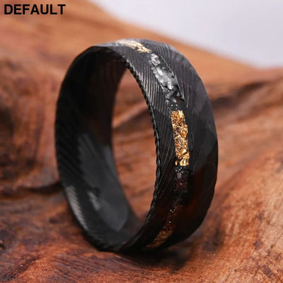 Men’s Hammered Black Damascus Steel Ring 8mm Engagement Wedding Rings Stylish Comfort Fit Unisex Men