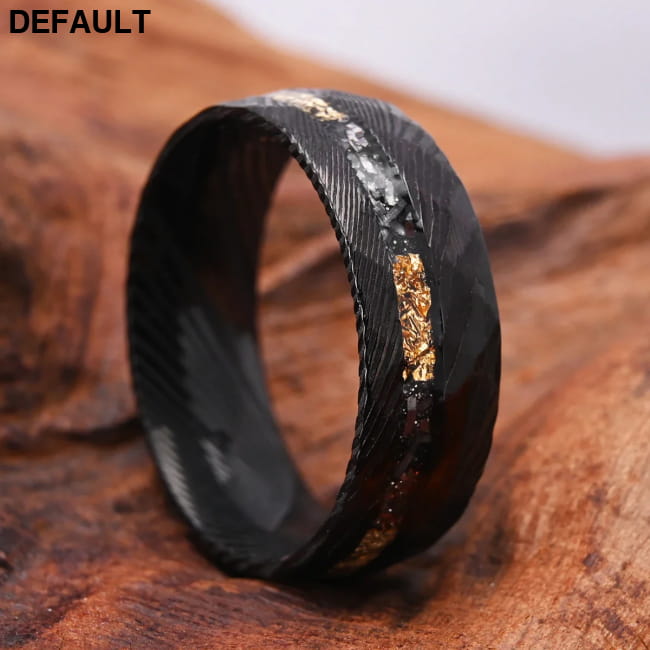Men’s Hammered Black Damascus Steel Ring 8mm Men Rings