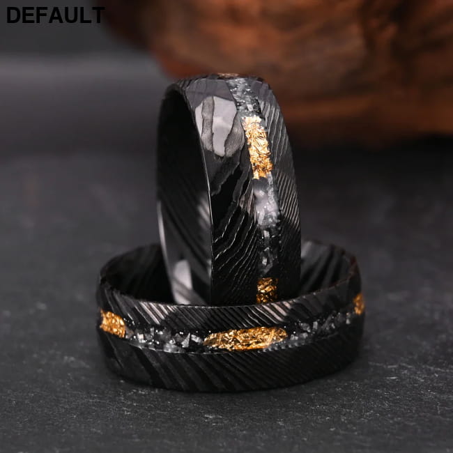 Men’s Hammered Black Damascus Steel Ring 8mm Men Rings