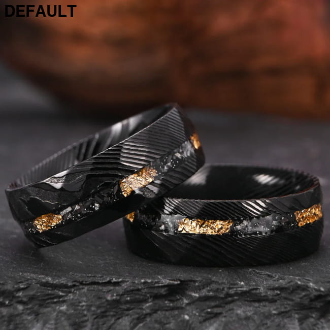 Men’s Hammered Black Damascus Steel Ring 8mm Men Rings