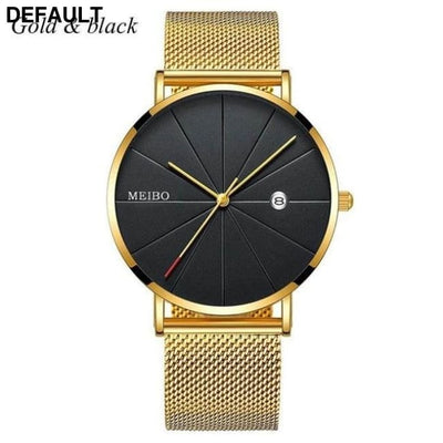 Men’s Quartz Mesh Watch: Sleek Style! GoldBlack Men Sport Watches