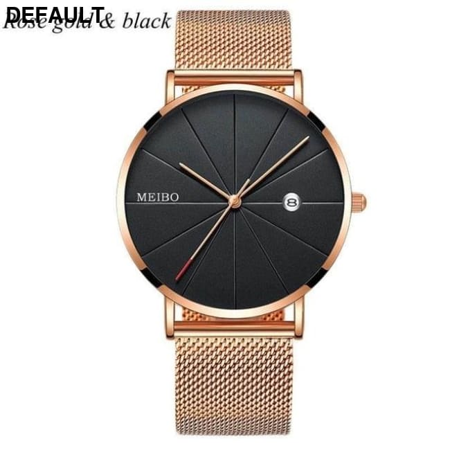 Men’s Quartz Mesh Watch: Sleek Style! RoseGoldBlack Men Sport Watches