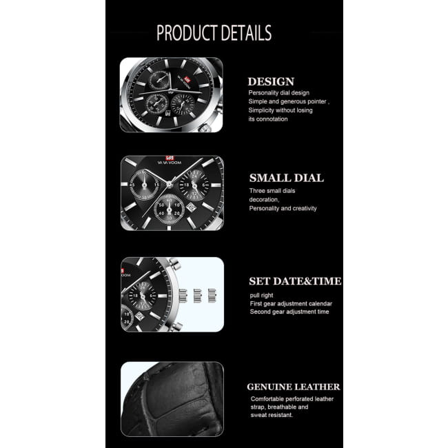 Men’s Three-eye Multi-function Sports Quartz Watch White faced silver steel chain / CN Men Sport Watches Best Selling