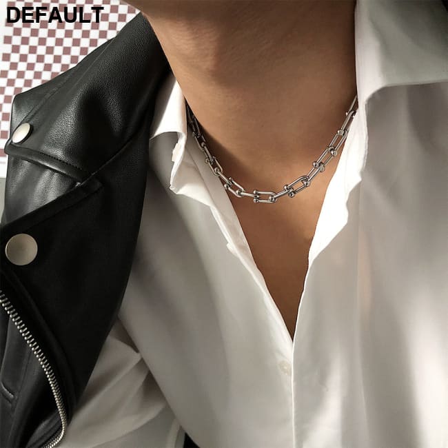 Men’s U-shaped Spliced Clavicle Necklace Men Necklaces Sterling Silver