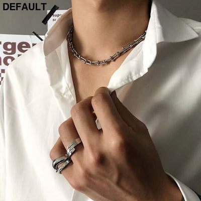 Men’s U-shaped Spliced Clavicle Necklace Men Necklaces Sterling Silver