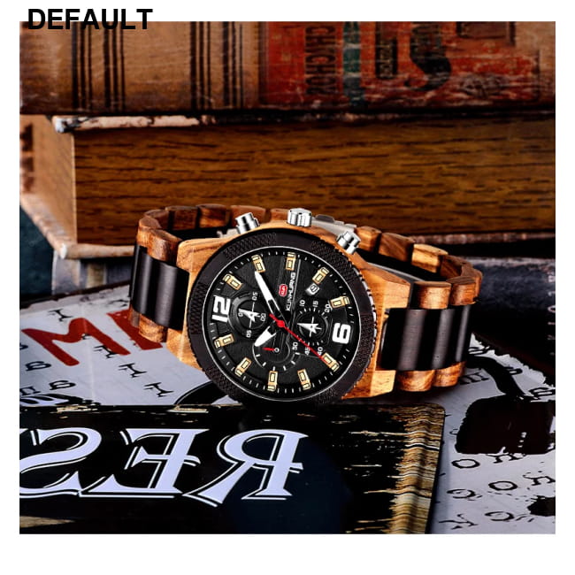 Men’s Wood Watches Luxury Luminous Multi-function Wooden Black yellow Men Sport Best Selling Products