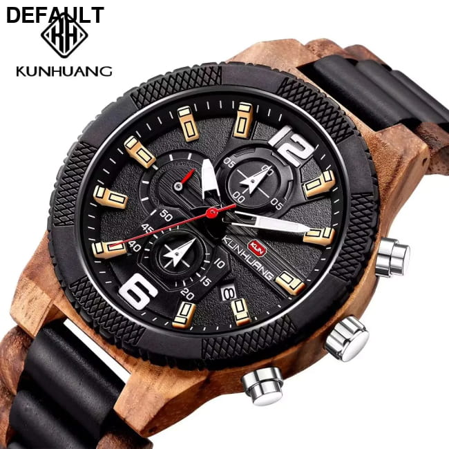 Men’s Wood Watches Luxury Luminous Multi-function Wooden Black yellow Men Sport Best Selling Products