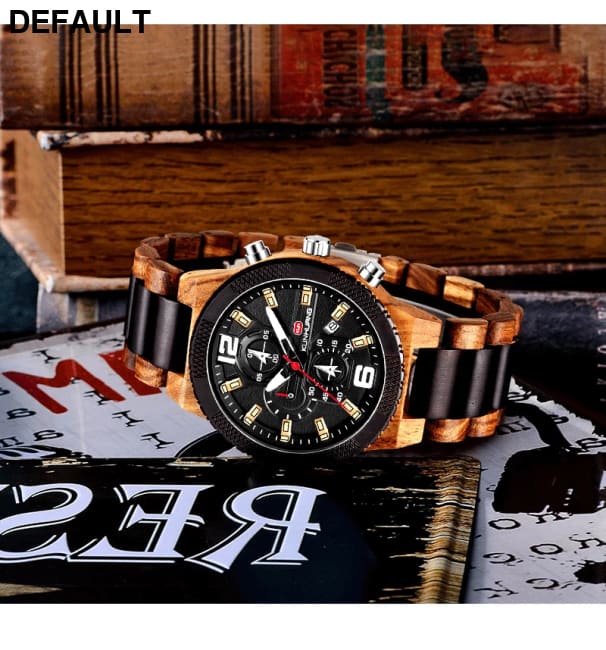 Men’s Wood Watches Luxury Luminous Multi-function Wooden Watch Quartz Retro Men Fashion Sport Timepieces Relogio Black