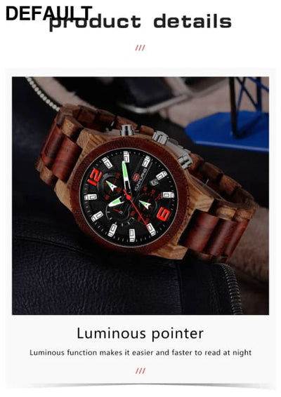 Men’s Wood Watches Luxury Luminous Multi-function Wooden Watch Quartz Retro Men Fashion Sport Timepieces Relogio Black