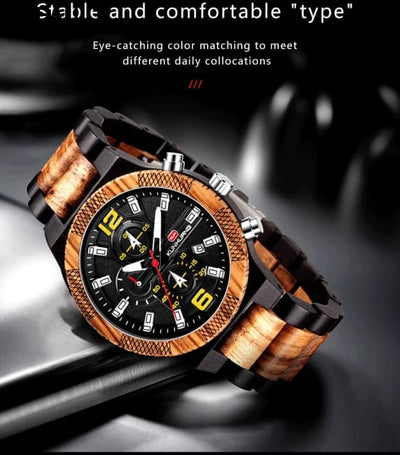 Men’s Wood Watches Luxury Luminous Multi-function Wooden Watch Quartz Retro Men Fashion Sport Timepieces Relogio Black