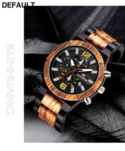 Men’s Wood Watches Luxury Luminous Multi-function Wooden Watch Quartz Retro Men Fashion Sport Timepieces Relogio Black
