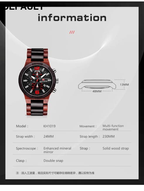 Men’s Wood Watches Luxury Luminous Multi-function Wooden Watch Quartz Retro Men Fashion Sport Timepieces Relogio Black