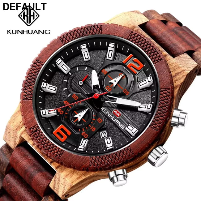 Men’s Wood Watches Luxury Luminous Multi-function Wooden Black yellow Men Sport Best Selling Products