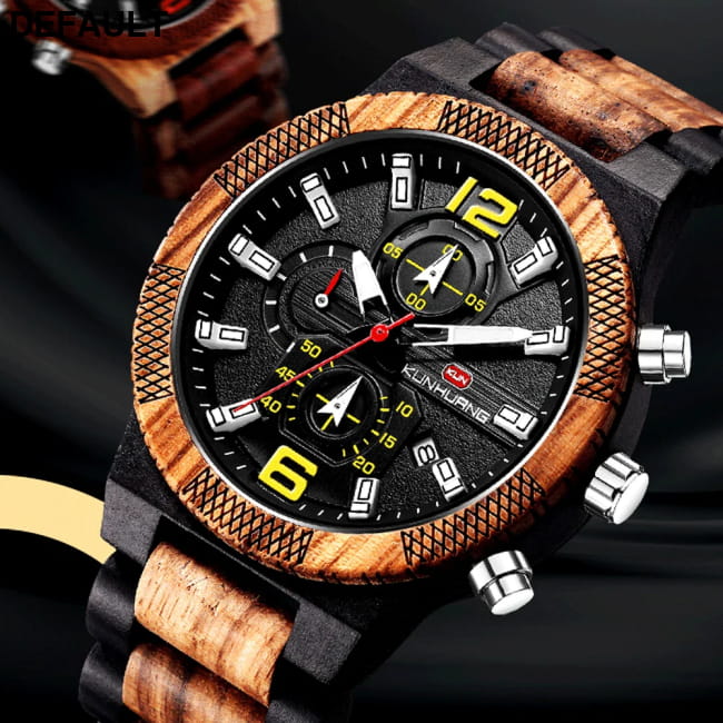 Men’s Wood Watches Luxury Luminous Multi-function Wooden Black yellow Men Sport Best Selling Products