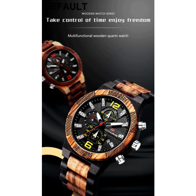 Men’s Wood Watches Luxury Luminous Multi-function Wooden Black yellow Men Sport Best Selling Products