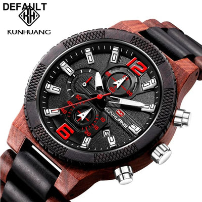 Men’s Wood Watches Luxury Luminous Multi-function Wooden Watch Quartz Retro Men Fashion Sport Timepieces Relogio Black