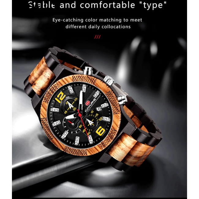 Men’s Wood Watches Luxury Luminous Multi-function Wooden Black yellow Men Sport Best Selling Products