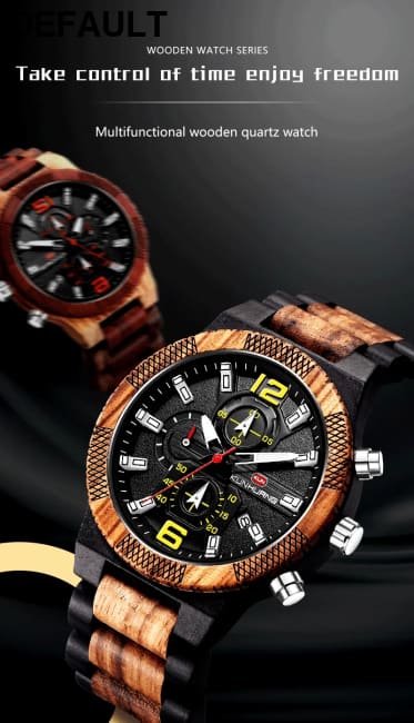 Men’s Wood Watches Luxury Luminous Multi-function Wooden Watch Quartz Retro Men Fashion Sport Timepieces Relogio Black
