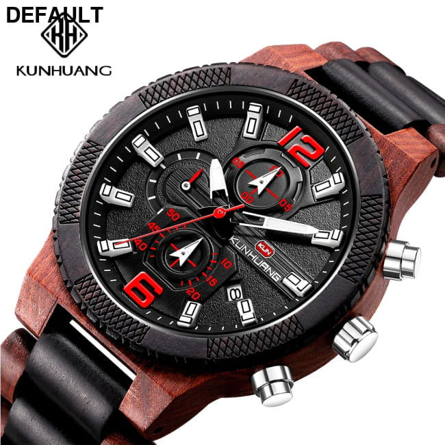 Men’s Wood Watches Luxury Luminous Multi-function Wooden Black yellow Men Sport Best Selling Products