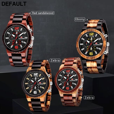 Men’s Wood Watches Luxury Luminous Multi-function Wooden Watch Quartz Retro Men Fashion Sport Timepieces Relogio Black