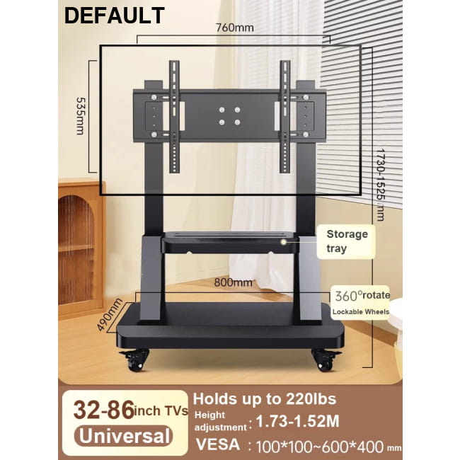 Mobile TV Stand for 32-86” TVs,Tilt Cart Holds up to 220 Home Stands & Monitor Mounts