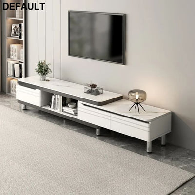 Modern LED TV Stand for Televisions Up Coffee Table Glass Shelves and Drawer Gaming Entertainment Center with Multiple