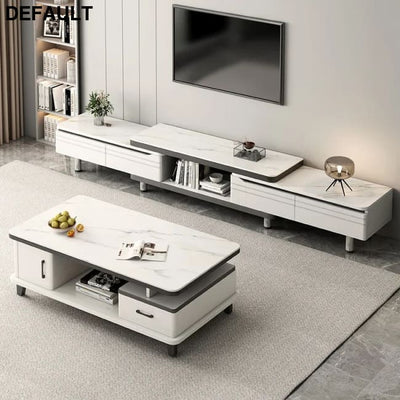 Modern LED TV Stand for Televisions Up Coffee Table Glass Shelves and Drawer Gaming Entertainment Center with Multiple