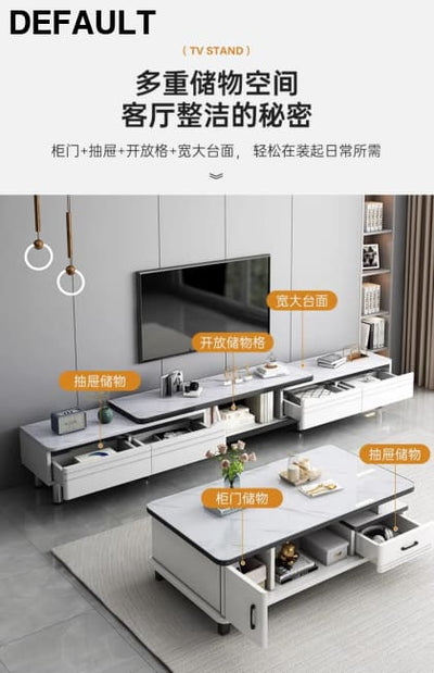 Modern LED TV Stand for Televisions Up Coffee Table Glass Shelves and Drawer Gaming Entertainment Center with Multiple