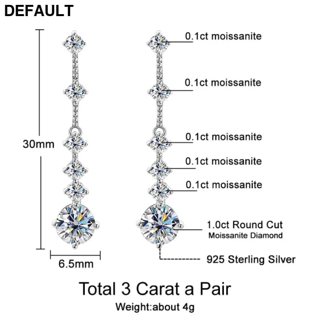 Moissanite Dangle Earrings For Women 3ct a Pair D Color 1.5ct and Sterling Silver