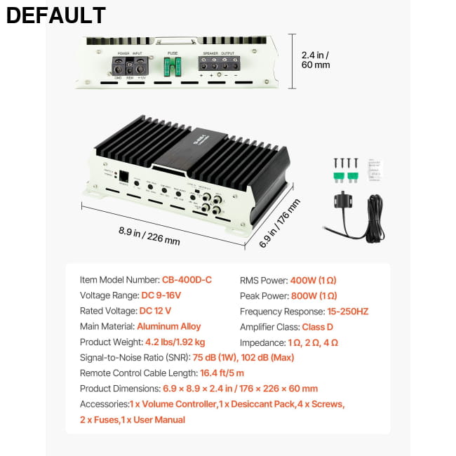 Monoblock Car Amplifier 400W RMS MAX 1/2/4 Ohm Stable, Subwoofers & Enclosures and Motor Vehicle Amplifiers