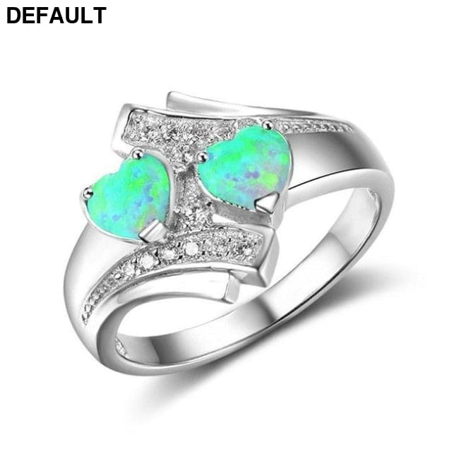 Moonstone Blue Heart Fire Opal Ring 5 / Green Sterling Silver Rings