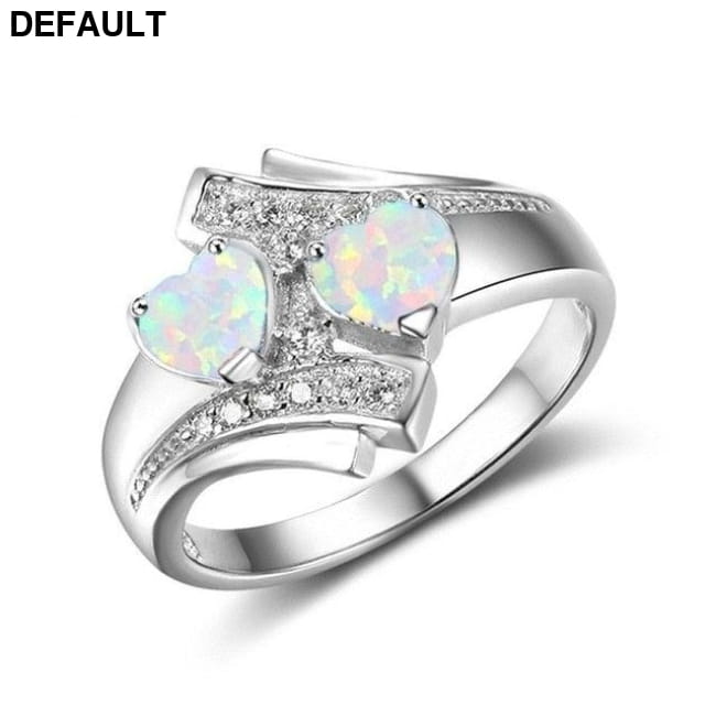 Moonstone Blue Heart Fire Opal Ring 5 / White Sterling Silver Rings
