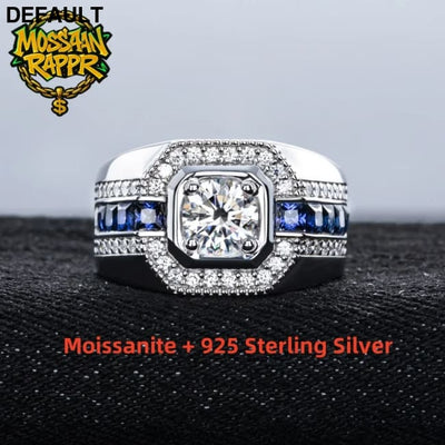 MossanRappr 1ct VVS1 Moissanite Men’ s Diamond Ring 925 Sterling Silver D Color Hip Hop Rings Iced out Fashion Jewelry