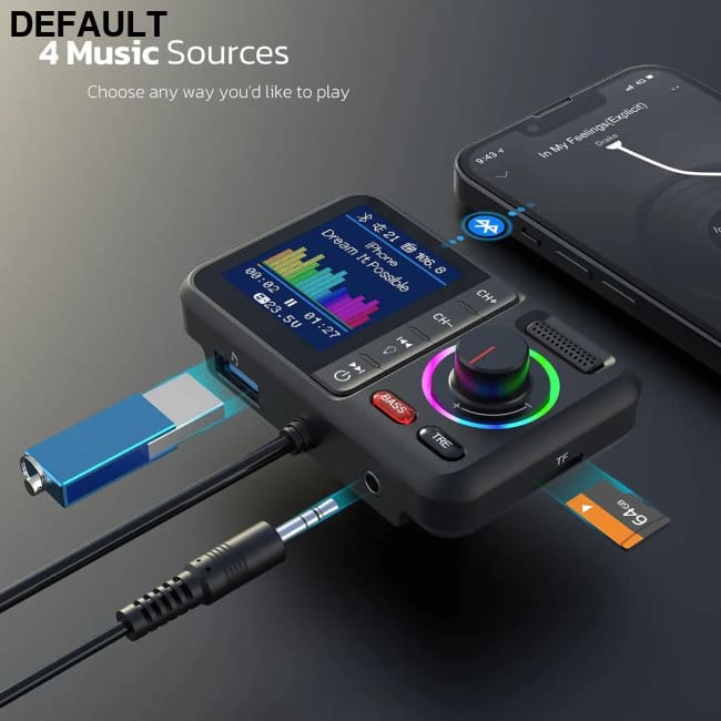 Multifunctional Wireless FM Transmitter with Big Color Screen 2.4A QC3.0 Dual USB Fast Charging Car AUX Adapter MP3