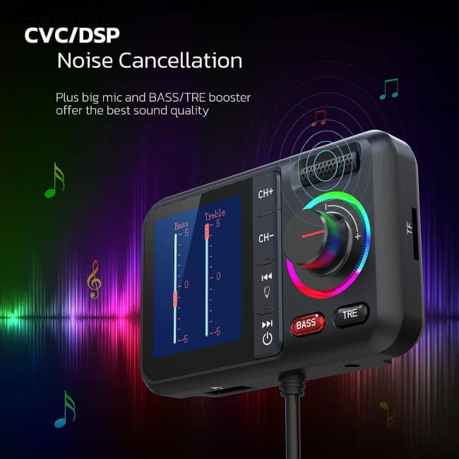 Multifunctional Wireless FM Transmitter with Big Color Screen 2.4A QC3.0 Dual USB Fast Charging Car AUX Adapter MP3