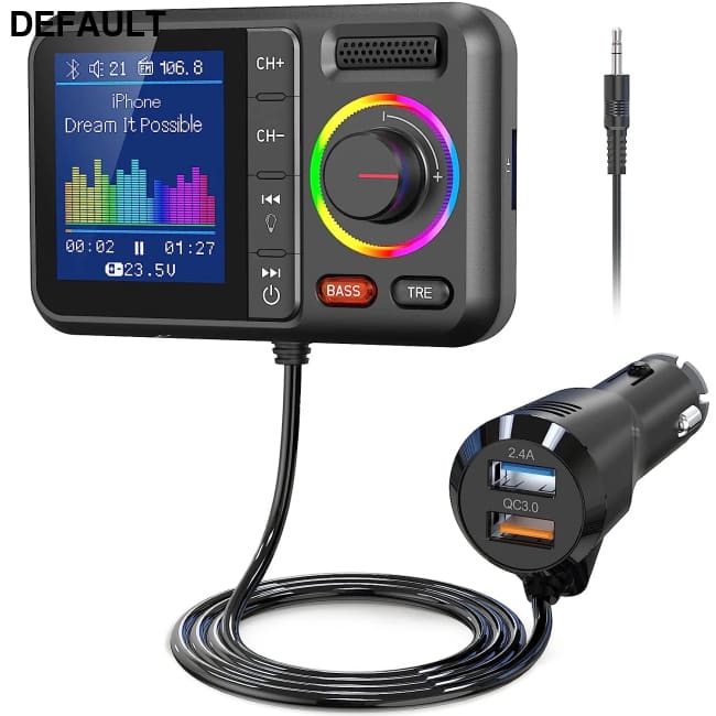 Multifunctional Wireless FM Transmitter with Big Color Screen 2.4A QC3.0 Dual USB Fast Charging Car AUX Adapter MP3