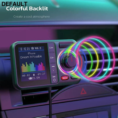 Multifunctional Wireless FM Transmitter with Big Color Screen 2.4A QC3.0 Dual USB Fast Charging Car AUX Adapter MP3