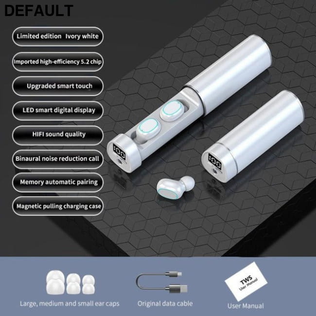 N21 wireless Bluetooth headset pull tube touch LED display Piano white (flashlight + digital display) Mini Earphones