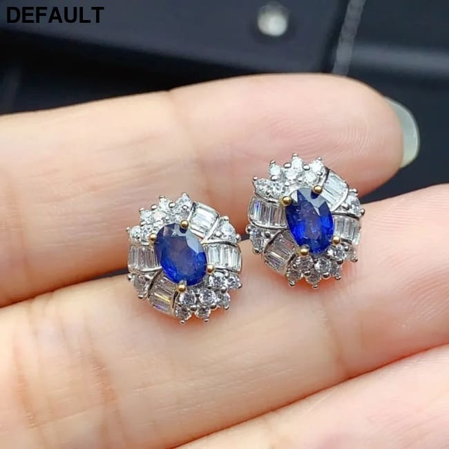 Natural Round 4mm*6mm Sapphire Small Earrings with Diamond Fine Jewelry for Girl Party Wear Platinum Plated Sterling