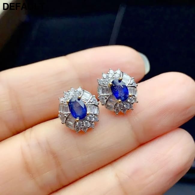 Natural Round 4mm*6mm Sapphire Small Earrings with Diamond Fine Jewelry for Girl Party Wear Sterling Silver