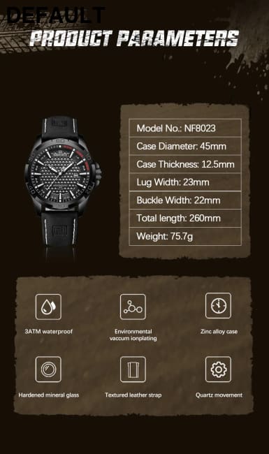 NAVIFORCE Brand Men Fashion Quartz Watches Male Leather Strap Sport Waterproof Wristwatches CalendarClock Relogio