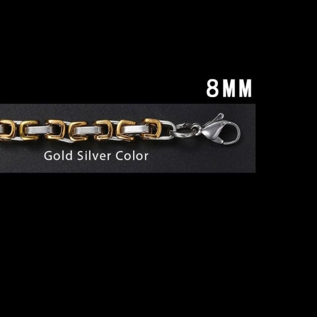 Necklace Chains Black Silver Gold Byzantine Box Link Stainless Steel Chain Neckalaces for Men Color / 8mm Wide / 60cm
