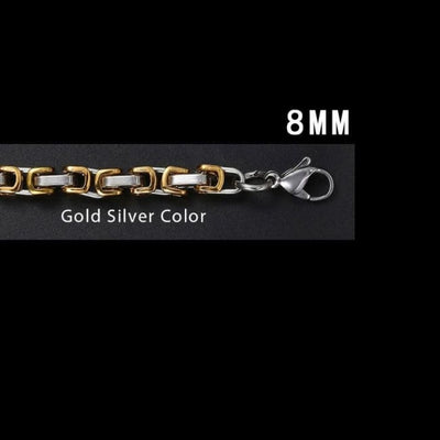 Necklace Chains Black Silver Gold Byzantine Box Link Stainless Steel Chain Neckalaces for Men Color / 8mm Wide / 60cm