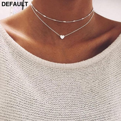 Necklace for Women Heart shape Double Chain Gold Sliver Jewelry Necklaces Ladies Gift Valentine Day Present Sterling