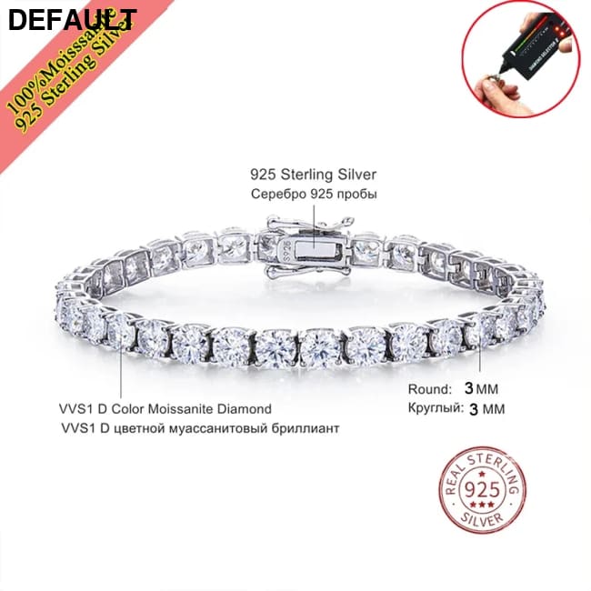 New 3mm Moisssanite Tennis Bracelet Original 925 Sterling Silver Jewelry Diamond Chain for Women & Men Platinum Plated