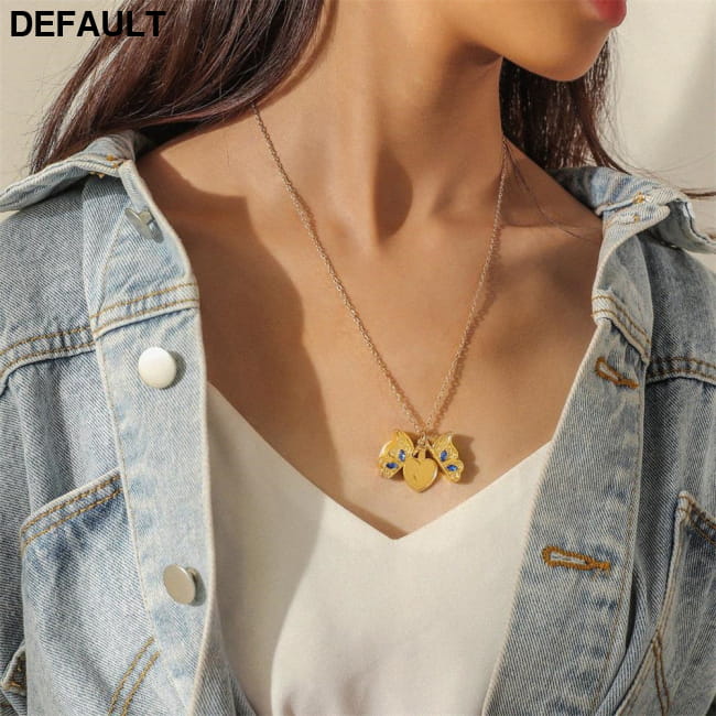 New diamond butterfly heart necklace for women openable Sterling Silver Necklaces Jewelry