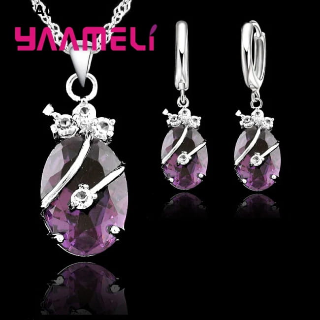 New Fashion Vintage Jewelry Sets For Women 925 Sterling Purple Silver Necklace Necklaces